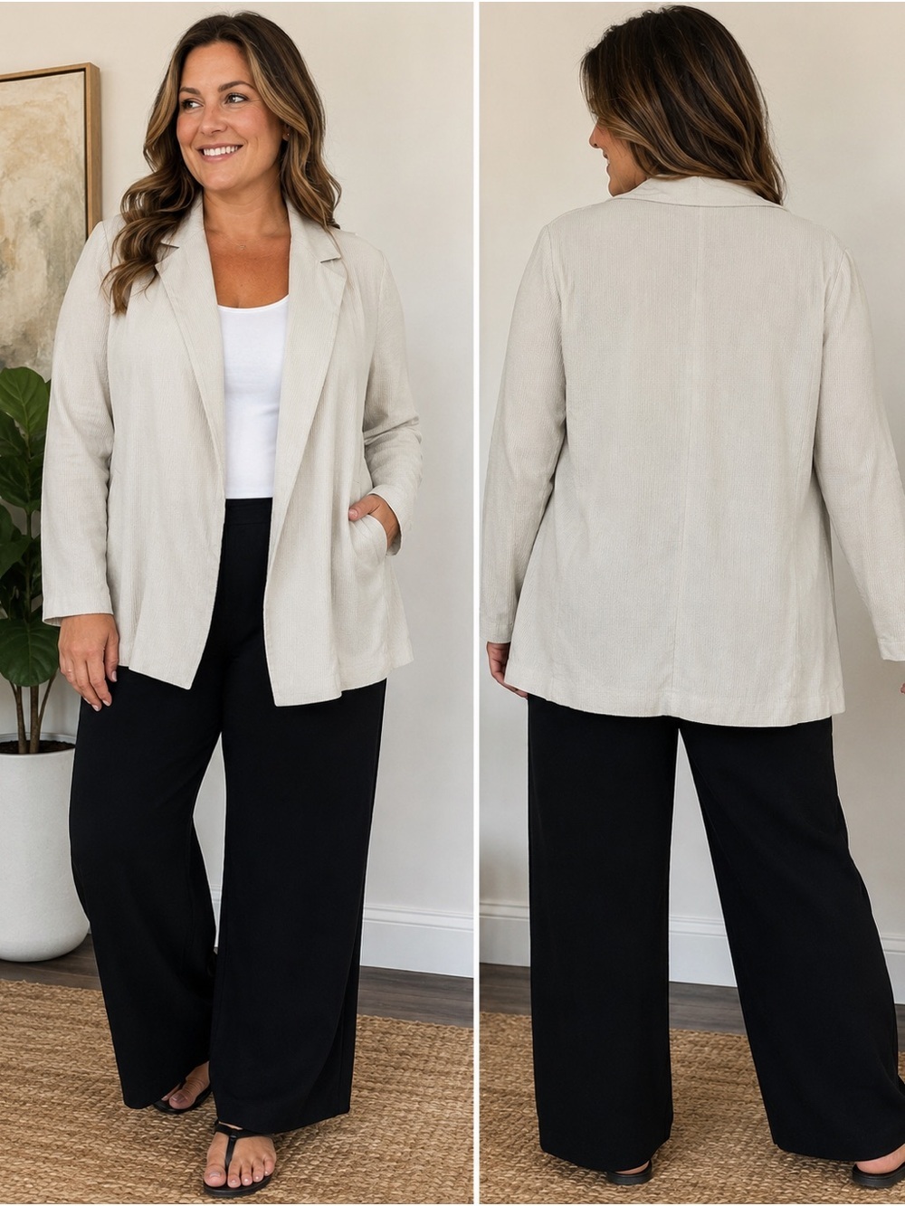 Eileen Fisher XL Textured Knit Open Front Blazer Jacket Italian Fabric